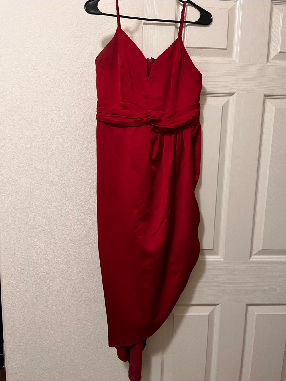 Express Red Satin Maxi Dress with V-Neck